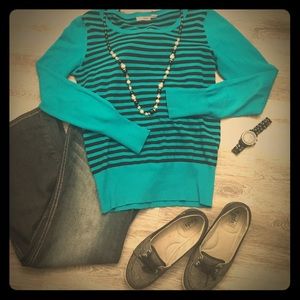 Teal and black striped sweater